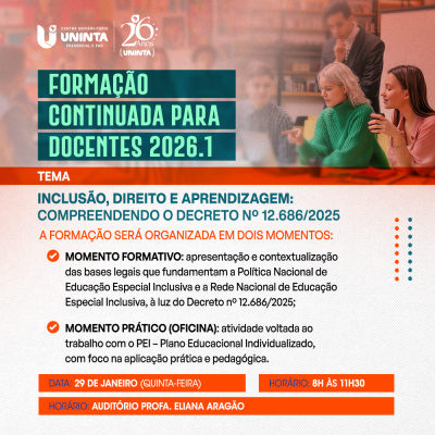 Formação Continuada Docente 2026.1: Inclusão, Direito e Aprendizagem.
